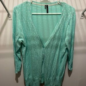 Bright, teal polka dot sweater